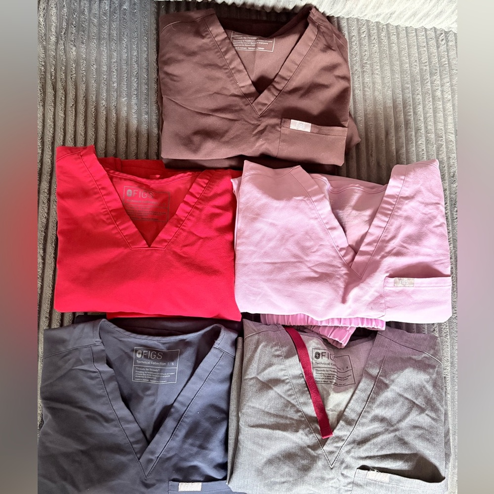 5 PAIR OF Figs Scrub Tops & Bottoms in Assorted Colors